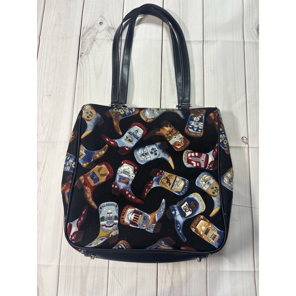 Vintage Prezzo Western Tote Bag Hand Bag Cowboy Boots Black 12x11